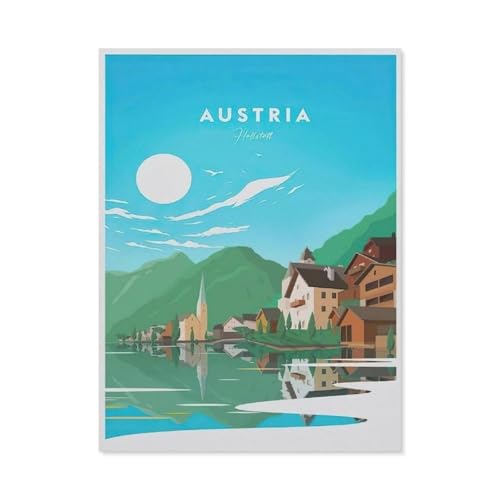 Holzpuzzle Puzzle 1000 Stück，Österreich Hallstatt Vintage Reiseposter，Lernspielzeug Für Erwachsene Geburtstagsgeschenk Dekoration（75x50cm）-BK9 von YYHMKBYY