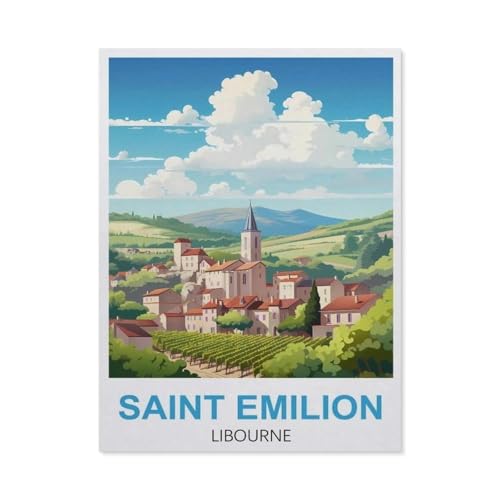 Holzpuzzle Puzzle 1000 Stück，Saint Emilion Libourne Vintage-Reiseposter，Lernspielzeug Für Erwachsene Geburtstagsgeschenk Dekoration（75x50cm）-AR75 von YYHMKBYY