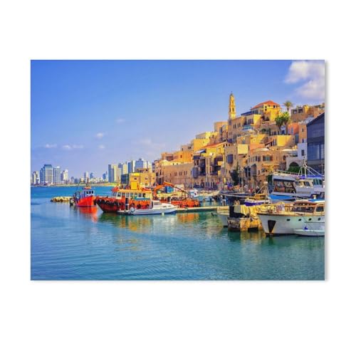 Jigsaw Puzzles 1000 Stück，Altstadt, Hafen von Jaffa und Skyline von Tel Aviv, Israel，Für Holz Kinder Spiele Lernspielzeug（75x50cm-636 von YYHMKBYY