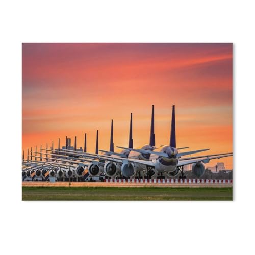 Jigsaw Puzzles 1000 Stück，Geparkte Flugzeugflotte am abendlichen Flughafen，Für Holz Kinder Spiele Lernspielzeug（75x50cm-211 von YYHMKBYY