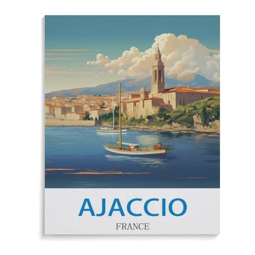 Kinder Holz Puzzle 1000 Teile，Ajaccio Vintage Reiseplakat Frankreich，Modern Zuhause Dekoration Einzigartiges Geschenk（75x50cm）-I98 von YYHMKBYY