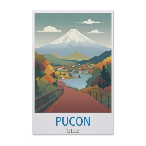 Kinder Holz Puzzle 1000 Teile，Pucon Vintage Reiseplakat Chile，Modern Zuhause Dekoration Einzigartiges Geschenk（75x50cm）-F30 von YYHMKBYY