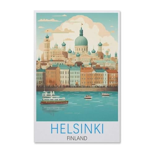 Klassisches Puzzle 3D Puzzle DIY Kit Papier Spielzeug Einzigartiges Geschenk，Vintages Reiseplakat Helsinki Finnland，Klassisches Puzzle 3D Puzzle DIY Kit Papier Spielzeug Einzigartiges Geschenk-G98 von YYHMKBYY