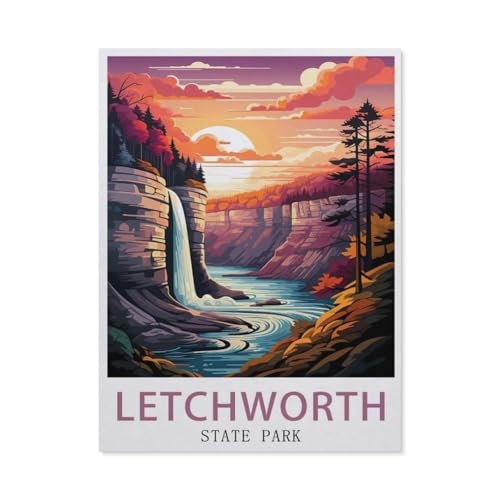 Letchworth State Park New York Vintage-Reiseposter，Puzzle 1000 Teile Papier Puzzle Geeignet Für Erwachsene Kinder Familien Stressabbau Puzzlespiele（38x26cm）-BB60 von YYHMKBYY