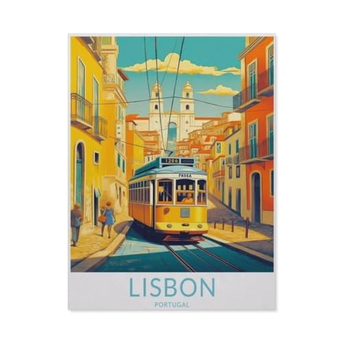 Lissabon Portugal Vintage Reiseposter Straße，Puzzles 1000 Teile für Erwachsene, Klassische Puzzle Jungen Mädchen Puzzle für Kinder Teenager Lernspiel Spielzeug（75x50cm）-AT44 von YYHMKBYY