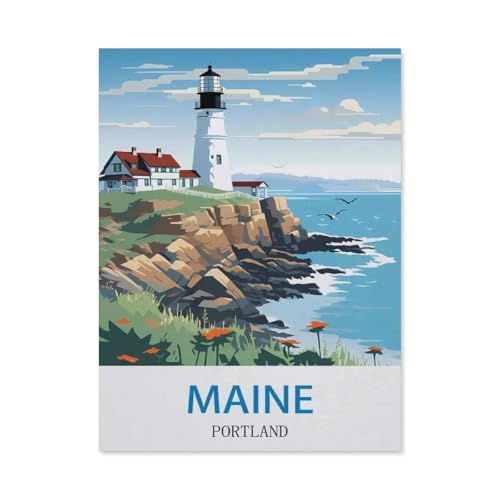 Maine Portland Bay Light Vintage-Reiseposter，Puzzles 1000 Teile für Erwachsene, Klassische Puzzle Jungen Mädchen Puzzle für Kinder Teenager Lernspiel Spielzeug（38x26cm）-AK63 von YYHMKBYY