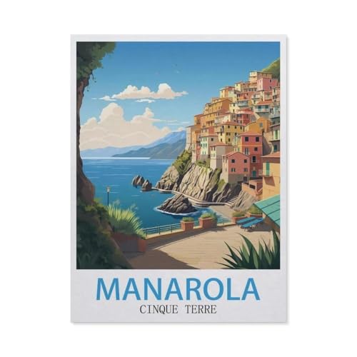 Manarola Cinque Terre Vintage-Reiseposter，Puzzle 1000 Teile Holz Puzzle Geeignet Für Erwachsene Kinder Familien Stressabbau Puzzlespiele（75x50cm）-AX92 von YYHMKBYY