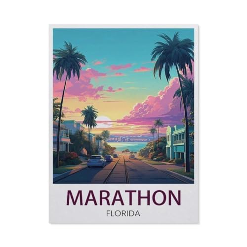 Marathon Florida Vintage-Reiseposter，Klassisches Puzzle 3D Puzzle DIY Kit Papier Spielzeug Einzigartiges Geschenk（38x26cm）-BE25 von YYHMKBYY