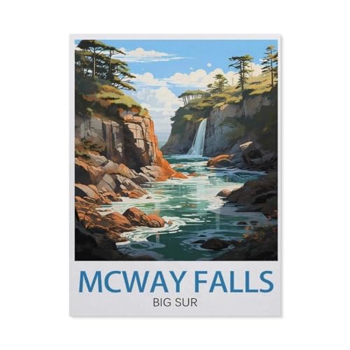 Mcway Falls Big Sur Vintage-Reiseposter，Puzzles 1000 Teile für Erwachsene, Klassische Puzzle Jungen Mädchen Puzzle für Kinder Teenager Lernspiel Spielzeug（38x26cm）-AL36 von YYHMKBYY