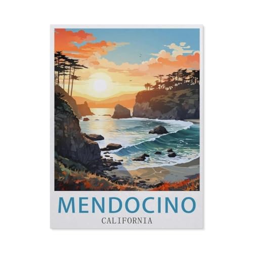 Mendocino Vintage-Reiseposter, Kalifornien，Puzzle 1000 Teile Papier Puzzle Erwachsene Kinder Lernspielzeug Familie Dekompressionsspiel（38x26cm）-BB57 von YYHMKBYY