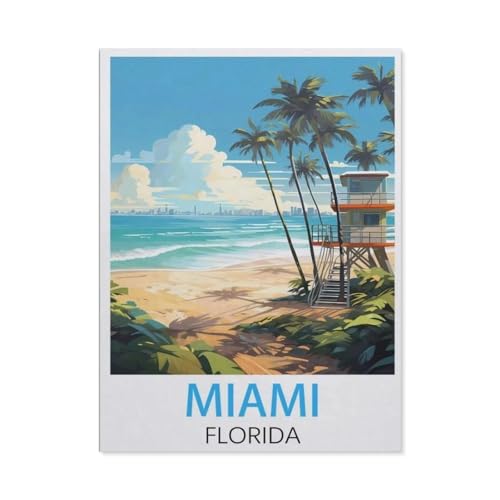 Miami Florida Vintage-Reiseposter，1000 Stück Erwachsene Holz Landschaft Puzzles Für Kinder Lernspielzeug Geschenke（75x50cm）-AJ30 von YYHMKBYY