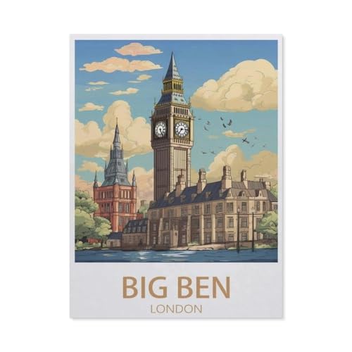 Papier Puzzle 1000 Stück，Big Ben London, Vintage-Reiseposter，Erwachsene Kinder Spielzeug Dekompression Spiel（38x26cm）-AN81 von YYHMKBYY