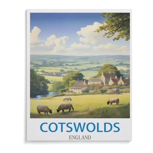 Papier Puzzle 1000 Stück，Cotswolds Vintage Reiseplakat England，Lernspielzeug Für Erwachsene Geburtstagsgeschenk（50x70cm）-C24 von YYHMKBYY