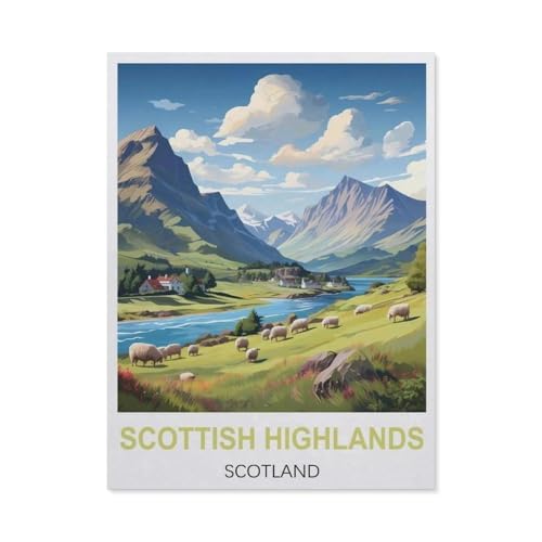 Papier Puzzle 1000 Stück，Vintage-Reiseposter mit schottischen Highlands, Schottland，Puzzles Lernspielzeug Für Erwachsene Geburtstagsgeschenk（50x70cm）-BG92 von YYHMKBYY