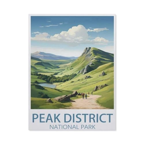 Peak District National Park Vintage-Reiseposter，3D Puzzle 1000 Stück, Holz Montiert DIY Puzzle Montage Spielzeug Für Kinder, Holz Puzzle Holz Geschenk（75x50cm）-AT52 von YYHMKBYY