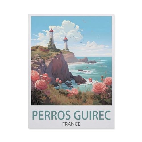 Perros Guirec Frankreich, Vintage-Reiseposter, Küste，1000 Stück Erwachsene Papier Landschaft Puzzles Für Kinder Lernspielzeug Geschenke（38x26cm）-AW52 von YYHMKBYY