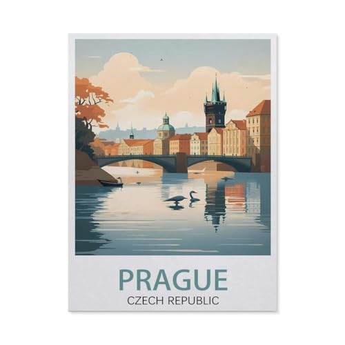 Prag-Tschechische Republik Vintage-Reiseposter See，Puzzle 1000 Teile Erwachsene Kinde Spaß Lernspielzeug Geschenke（75x50cm）-AK77 von YYHMKBYY