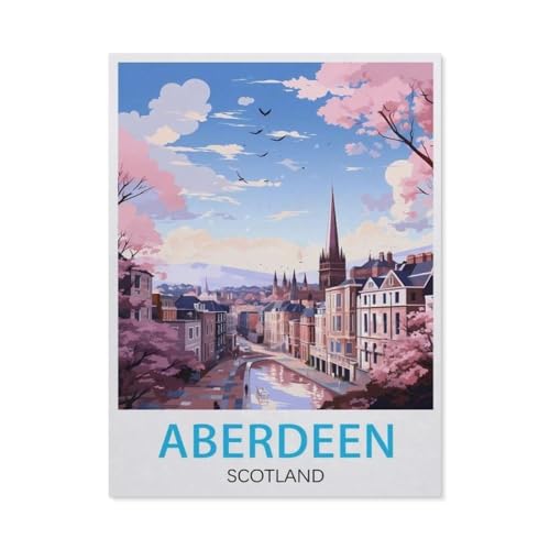 Puzzel Für Erwachsene Jigsaw Puzzle 1000，Aberdeen Schottland Vintage-Reiseposter，DIY Holz Puzzle Einzigartiges Geschenk Wohnkultur Stil（75x50cm）-BD45 von YYHMKBYY