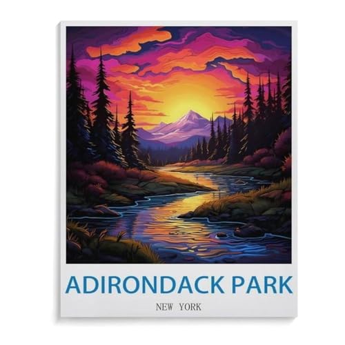 Puzzel Für Erwachsene Jigsaw Puzzle 1000，Adirondack Poster Vintage New York Park，DIY Holz Puzzle Einzigartiges Geschenk Wohnkultur Stil（75x50cm）-I37 von YYHMKBYY