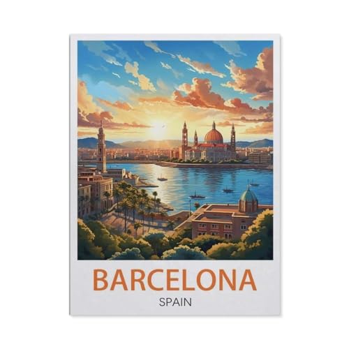 Puzzel Für Erwachsene Jigsaw Puzzle 1000，Barcelona Spanien Vintage-Reiseposter，DIY Papp Puzzle Einzigartiges Geschenk（38x26cm）-AK27 von YYHMKBYY