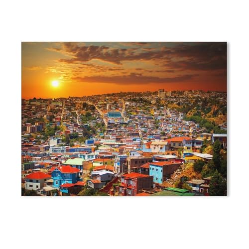 Puzzel Für Erwachsene Jigsaw Puzzle 1000，Bunte Gebäude auf den Hügeln der UNESCO-Welterbestadt Valparaiso, Chile，DIY Papp Puzzle Einzigartiges Geschenk（50x70cm-472 von YYHMKBYY
