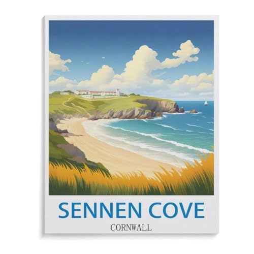 Puzzel Für Erwachsene Jigsaw Puzzle 1000，Sennen Cove Cornwall Vintage Reiseplakat，DIY Holz Puzzle Einzigartiges Geschenk Wohnkultur Stil（75x50cm）-C50 von YYHMKBYY