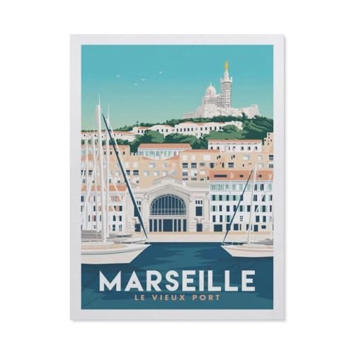 Puzzel Für Erwachsene Jigsaw Puzzle 1000，Vintage Frankreich Reiseposter Alter Hafen von Marseille，DIY Papier Puzzle Einzigartiges Geschenk Wohnkultur Stil（50x70cm）-BO46 von YYHMKBYY