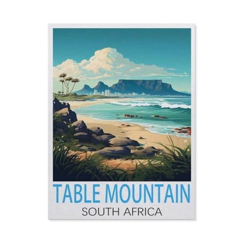 Puzzel Für Erwachsene Jigsaw Puzzle 1000，Vintage-Reiseposter Table Mountain, Südafrika，DIY Holz Puzzle Einzigartiges Geschenk Wohnkultur Stil（75x50cm）-AJ63 von YYHMKBYY