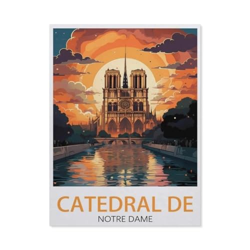 Puzzle，Catedral De Notre Dame Vintage-Reiseposter，Für Kinder Und Erwachsene Holz Personalisiertes Puzzle-Spaß-Spiel 1000pcs（75x50cm）-AN96 von YYHMKBYY