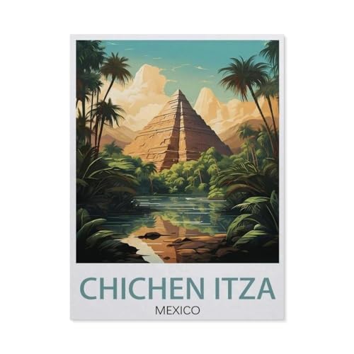 Puzzle，Mexiko Chichen Itza Vintage-Reiseposter，Für Kinder Und Erwachsene Holz Personalisiertes Puzzle-Spaß-Spiel 1000pcs（75x50cm）-AT80 von YYHMKBYY