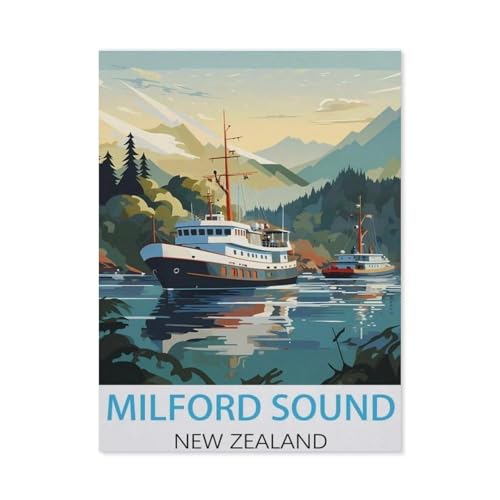 Puzzle，Milford Sound New Zealand Vintage-Reiseposter，Für Kinder Und Erwachsene Holz Personalisiertes Puzzle-Spaß-Spiel 1000pcs（75x50cm）-AH34 von YYHMKBYY