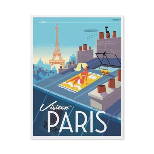 Puzzle，Paris Roof Girl Vintage Reise Poster，Für Kinder Und Erwachsene Papier Personalisiertes Puzzle-Spaß-Spiel 1000pcs（38x26cm）-BP82 von YYHMKBYY