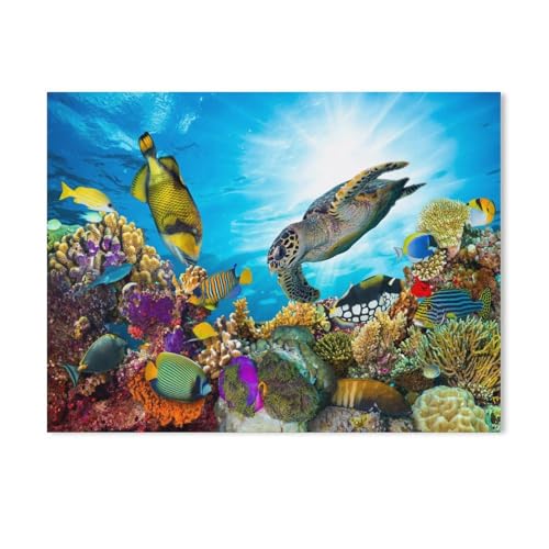 Puzzle，die Bunte Unterwasserwelt mit Meeresschildkröte, Fischen und Korallen im blauen Ozean，Für Kinder Und Erwachsene Holz Personalisiertes Puzzle-Spaß-Spiel 1000pcs（75x50cm-46 von YYHMKBYY