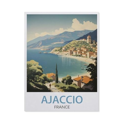 Puzzle 1000 Stück，Ajaccio Frankreich, Vintage-Reiseposter，Klassische Puzzle 3D Puzzle DIY Kit Holz Spielzeug Einzigartiges Geschenk Wohnkultur（75x50cm）-AO16 von YYHMKBYY