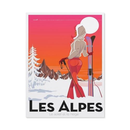 Puzzle 1000 Stück，Alpen Wintersport Skifahren Vintage Reise Poster，Für Holz Erwachsene Spielzeug Dekompression Spiel（75x50cm）-BP4 von YYHMKBYY