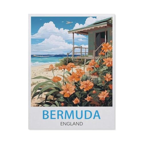 Puzzle 1000 Stück，Bermuda England Vintage-Reiseposter，Klassische Puzzle 3D Puzzle DIY Kit Holz Spielzeug Einzigartiges Geschenk Wohnkultur（75x50cm）-BC82 von YYHMKBYY