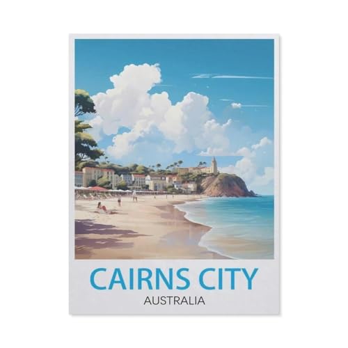 Puzzle 1000 Stück，Cairns City Australien Vintage-Reiseposter，Klassische Puzzle 3D Puzzle DIY Kit Holz Spielzeug Einzigartiges Geschenk Wohnkultur（75x50cm）-BF1 von YYHMKBYY