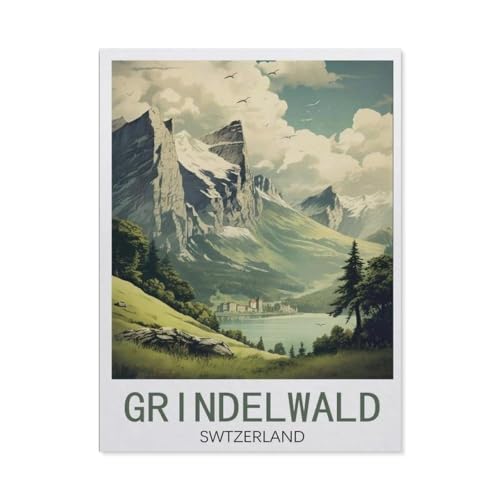 Puzzle 1000 Stück，Grindelwald Schweiz Vintage-Reiseposter，Klassische Puzzle 3D Puzzle DIY Kit Holz Spielzeug Einzigartiges Geschenk Wohnkultur（75x50cm）-AG76 von YYHMKBYY