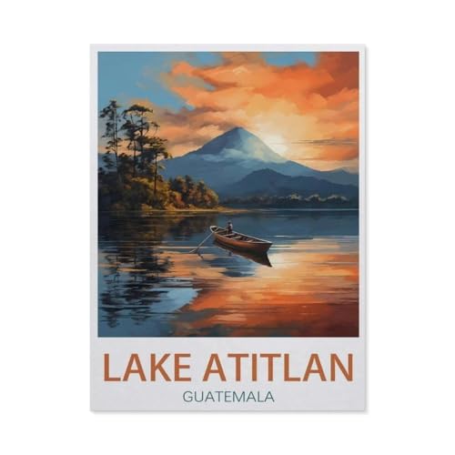 Puzzle 1000 Stück，Lake Atitlan Guatemala Vintage-Reiseposter，Klassische Puzzle 3D Puzzle DIY Kit Papier Spielzeug Einzigartiges Geschenk Wohnkultur（38x26cm）-AM65 von YYHMKBYY