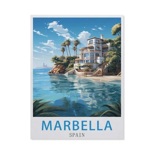 Puzzle 1000 Stück，Marbella Spanien Vintage-Reiseposter，Klassische Puzzle 3D Puzzle DIY Kit Holz Spielzeug Einzigartiges Geschenk Wohnkultur（75x50cm）-BB36 von YYHMKBYY