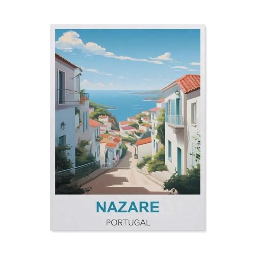 Puzzle 1000 Stück，Nazare-Reiseposter, Portugal，Klassische Puzzle 3D Puzzle DIY Kit Holz Spielzeug Einzigartiges Geschenk Wohnkultur（75x50cm）-BI69 von YYHMKBYY