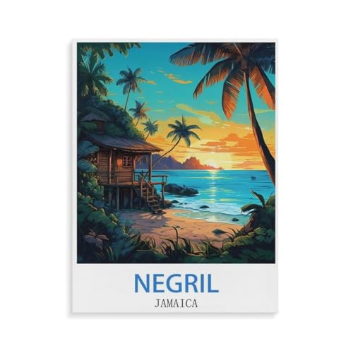 Puzzle 1000 Stück，Negril Poster Jamaika，Für Holz Erwachsene Spielzeug Dekompression Spiel（75x50cm）-O9 von YYHMKBYY