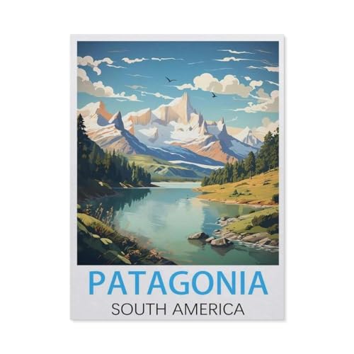 Puzzle 1000 Stück，Patagonien Südamerika Vintage Reiseposter，Klassische Puzzle 3D Puzzle DIY Kit Holz Spielzeug Einzigartiges Geschenk Wohnkultur（75x50cm）-AG3 von YYHMKBYY