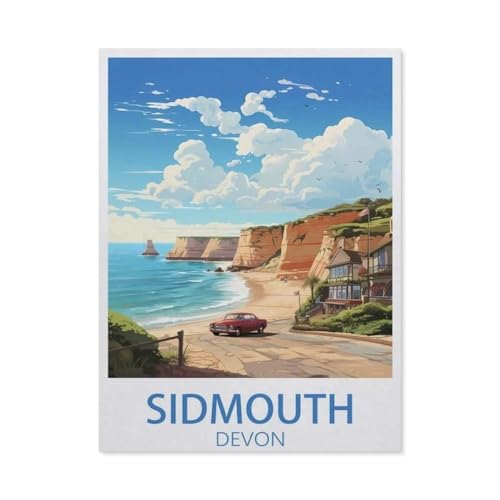 Puzzle 1000 Stück，Sidmouth Devon Vintage-Reiseposter，Klassische Puzzle 3D Puzzle DIY Kit Holz Spielzeug Einzigartiges Geschenk Wohnkultur（75x50cm）-AR8 von YYHMKBYY