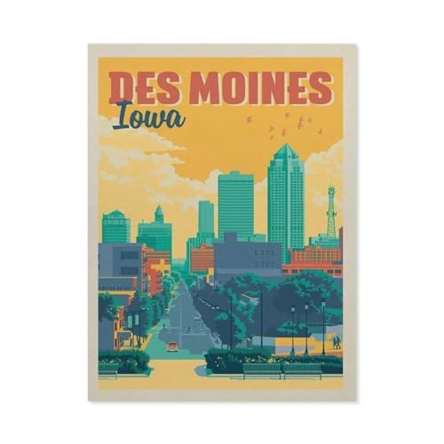 Puzzle 1000 Stück，Vintage-Reiseposter des Moines Poster，Klassische Puzzle 3D Puzzle DIY Kit Holz Spielzeug Einzigartiges Geschenk Wohnkultur（75x50cm）-AJ73 von YYHMKBYY