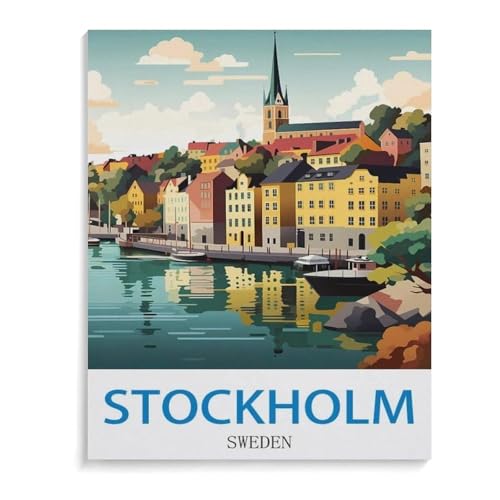 Puzzle 1000 Stück，Vintages Reiseplakat Stockholms Schweden，Klassische Puzzle 3D Puzzle DIY Kit Holz Spielzeug Einzigartiges Geschenk Wohnkultur（75x50cm）-A41 von YYHMKBYY