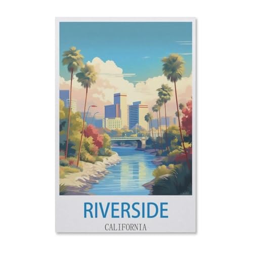 Puzzle 1000 Stück，Vintages Reiseplakat von Riverside California，Klassische Puzzle 3D Puzzle DIY Kit Holz Spielzeug Einzigartiges Geschenk Wohnkultur（75x50cm）-F52 von YYHMKBYY