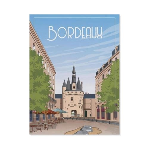 Puzzle 1000 Teile，Bordeaux Frankreich Schloss Vintage Reiseposter，Holz Adult Toys Dekompressionsspiel（75x50cm）-BN56 von YYHMKBYY