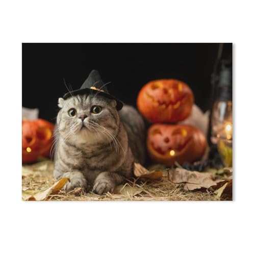 Puzzle 1000 Teile，Halloween-Katze mit Hut，Karton Puzzle 1000 Teile Spielzeug Für Erwachsene Dekompressionsspiel（38x26cm-407 von YYHMKBYY