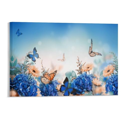 Puzzle 1000 Teile，Hortensien und Schmetterlinge，Art Malerei Puzzle 1000 Teile Pädagogisches intellektuelles Dekomprimieren von Spielzeugrätseln Lustige（38x26cm）-144 von YYHMKBYY